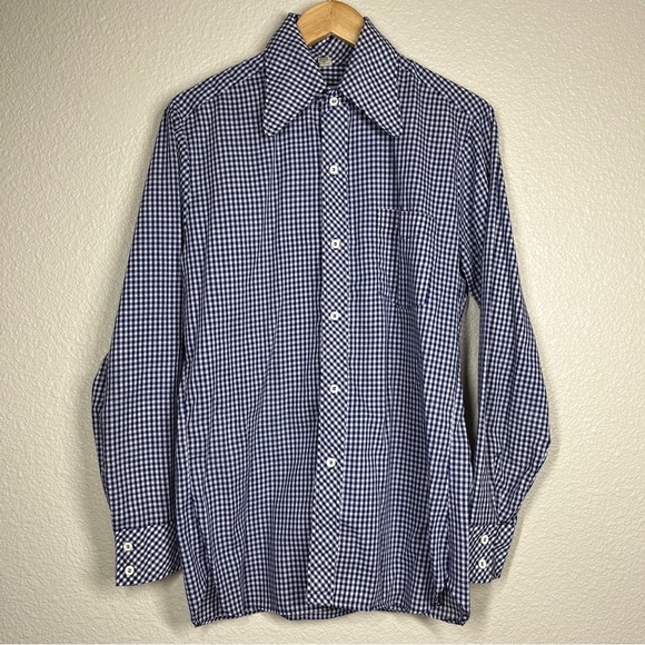 Vintage Other - Vintage Montgomery Ward Shirt 70’s Gingham Print Button Down Blue/White Medium